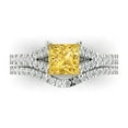 thumbnail image 2 of 3.36 ct Brilliant Princess Cut Yellow Zircon 18K White Gold Solitaire with Accents Engagement Bridal Wedding Ring Band Set size 6.25, 2 of 7