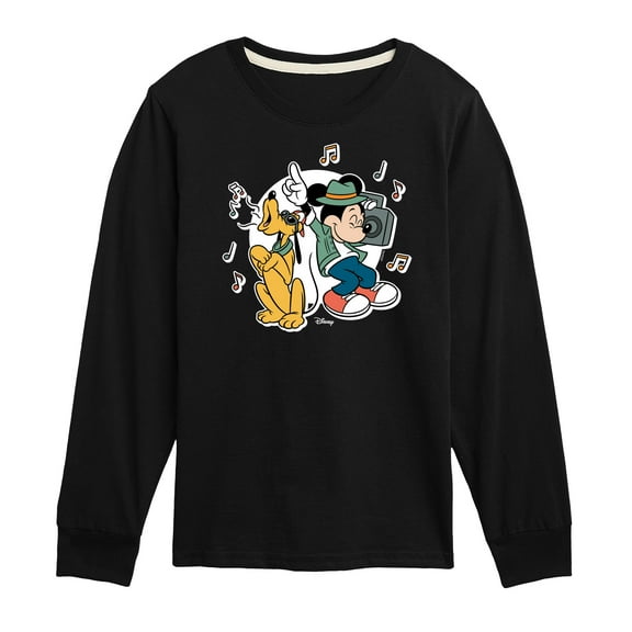 Disney - Mickey & Friends - Pluto & Mickey Listening to Music - Toddler And Youth Long Sleeve Graphic T-Shirt