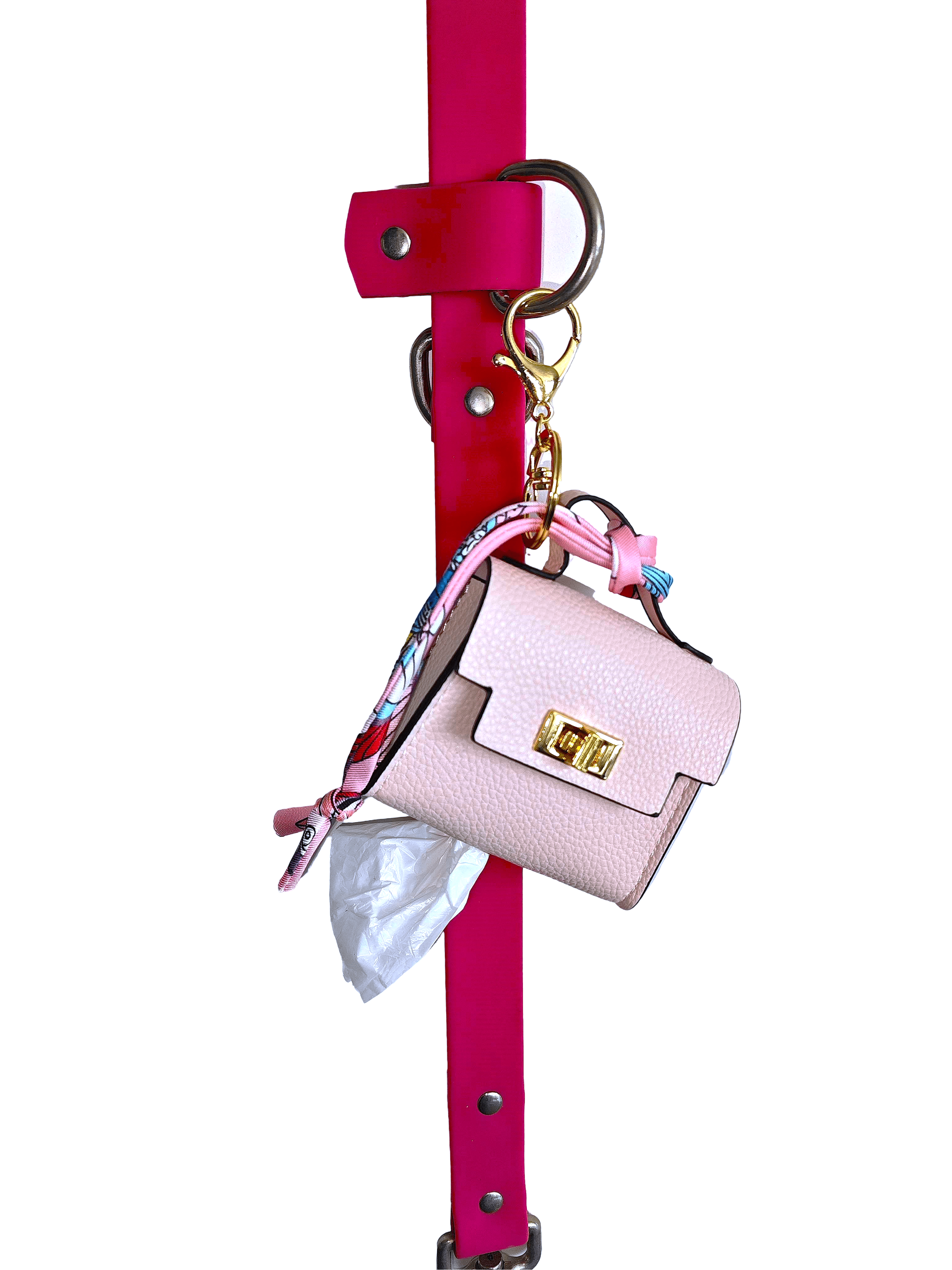 Everything Chic Dog Poop Bag Holder for Leash Doggie Waste Bag Dispenser Puppy Potty Carrier Small Doggy Pouch Barkin Mini keychain (Pink)