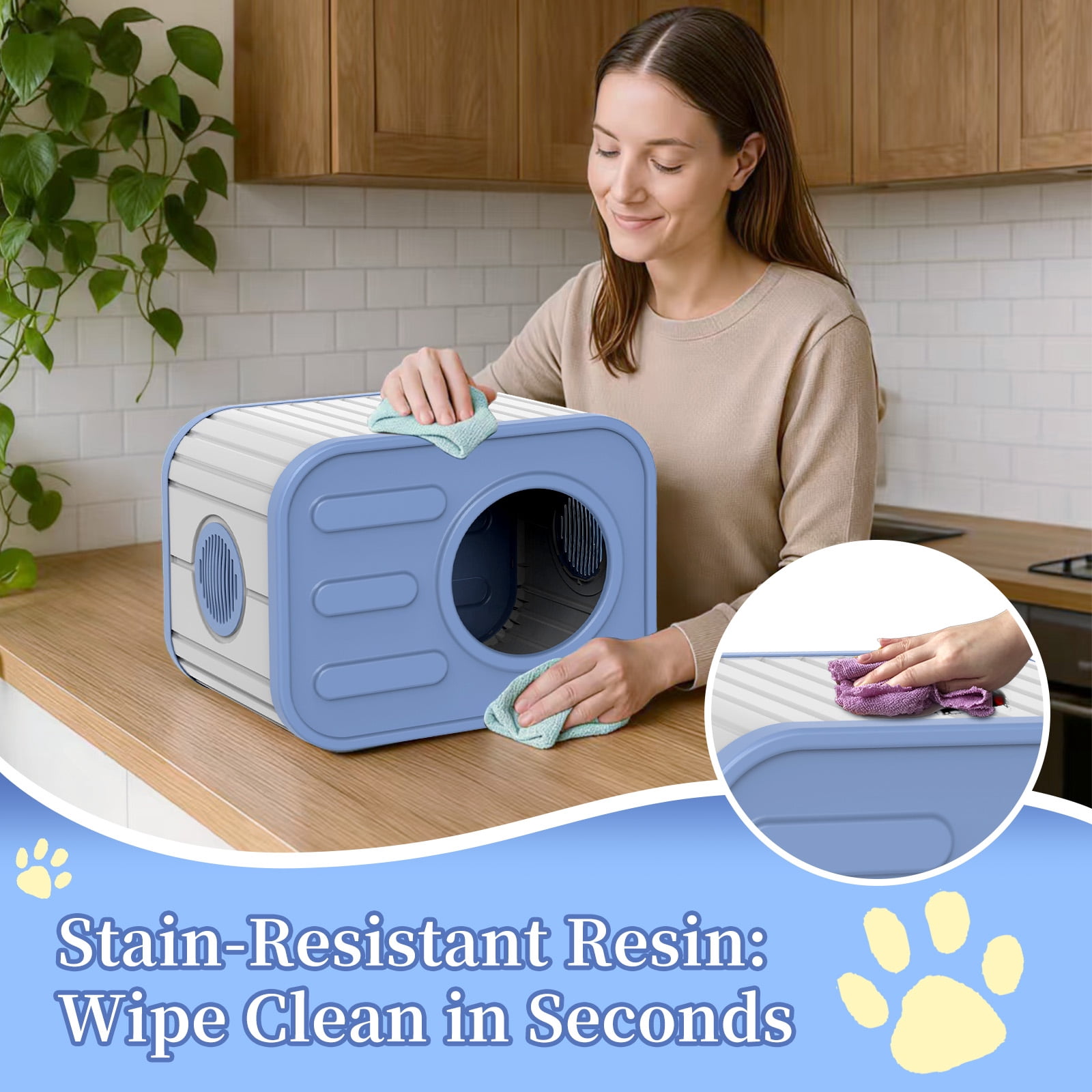 EasyUp Cat House for Indoor & Outdoor Cats, Resin Weatherproof Cat House with Camera-Shaped Design, Versatile for Home & Yard Use(Blue&Grey)