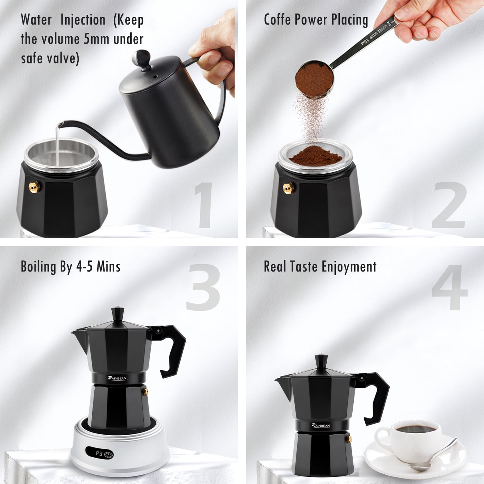 Lowestbest Classic Italian Style 6 Cup Coffee Moka Pot, Making Delicious Coffee, Easy to Operate and Quick to Clean the Pot Lowestbest Classic Italian Style 6 Cup Coffee Moka Pot, Making Delicious Coffee, Easy to Operate and Quick to Clean the Pot