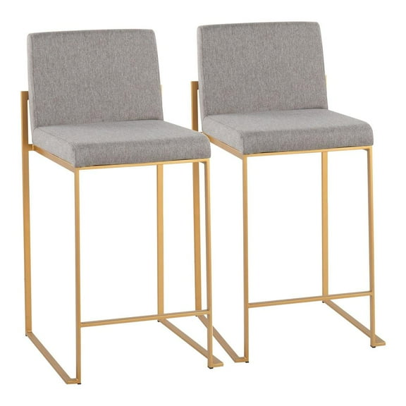 LumiSource Gold Steel, Grey Fabric Fuji High Back Counter Stool - Set of 2