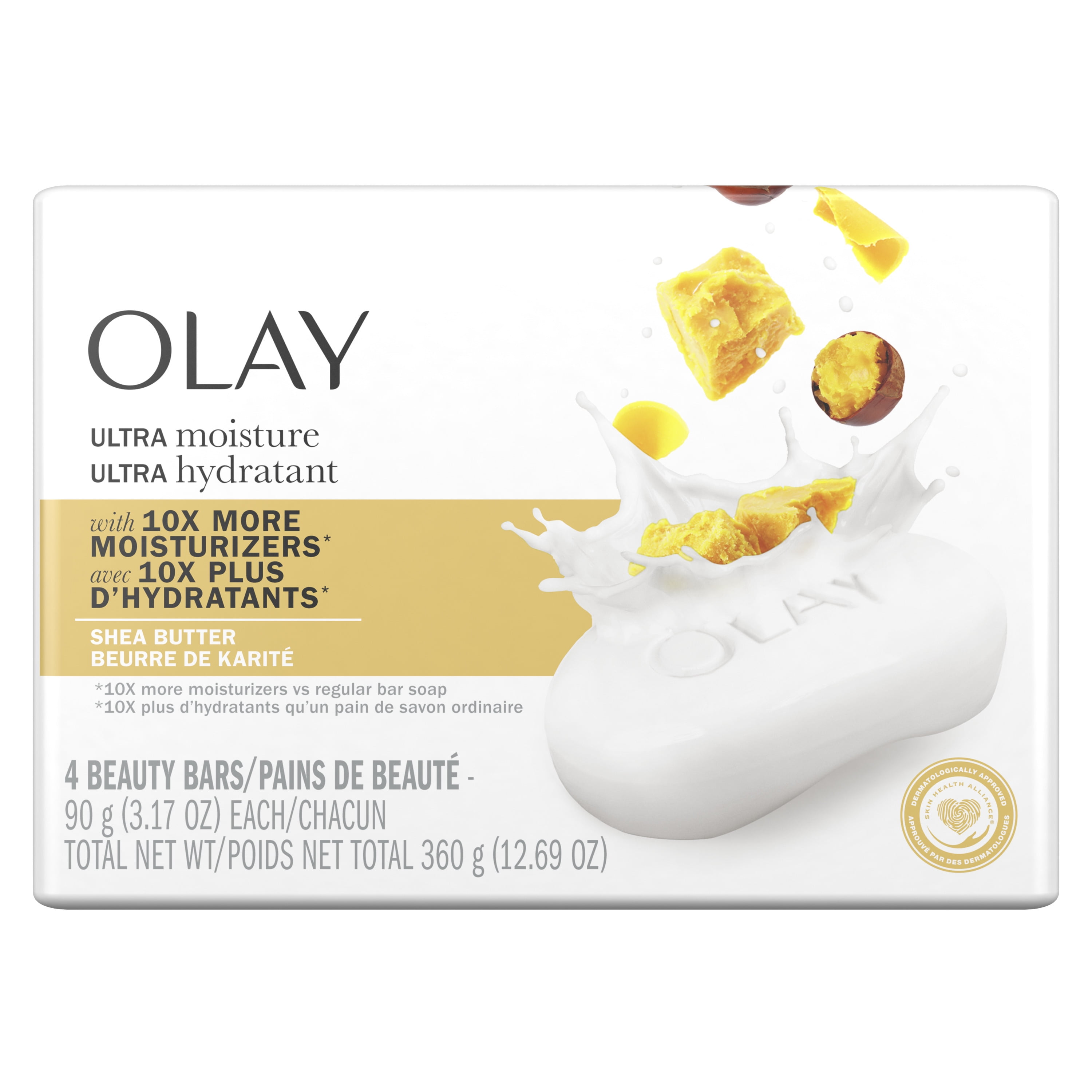 Olay Moisture Outlast Ultra Moisture Shea Butter Beauty Bar with Vitamin B3 Complex, 3.17 oz, 4 count