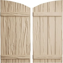 Ekena Millwork 22"W x 68"H (60 5/8" Low Side) Timberthane Riverwood Four Board Joined Board-n-Batten w/Elliptical Top Faux Wood Shutters (Per Pair), Primed Tan