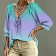 thumbnail image 4 of Womens V Neck 3/4 Sleeve Bohemian Casual Blouses Boho Tops V Neck Casual Vacation Clothes Floral Blouses Work Shirts, 4 of 5