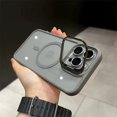 thumbnail image 1 of Magsafe Magnetic Lens Protection Stand Phone Case For IPhone 15 12 13 14 11 Pro Max Camera Glass Transparent Metal Ring Cover Gray For iphone13, 1 of 5