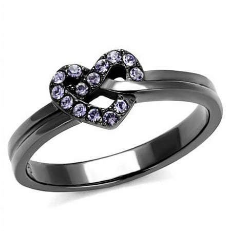 Stainless Steel Key Dangle Ring - Light Black Stainless Steel & Light Amethyst Crystal Fashion Ring Womens Size 10
