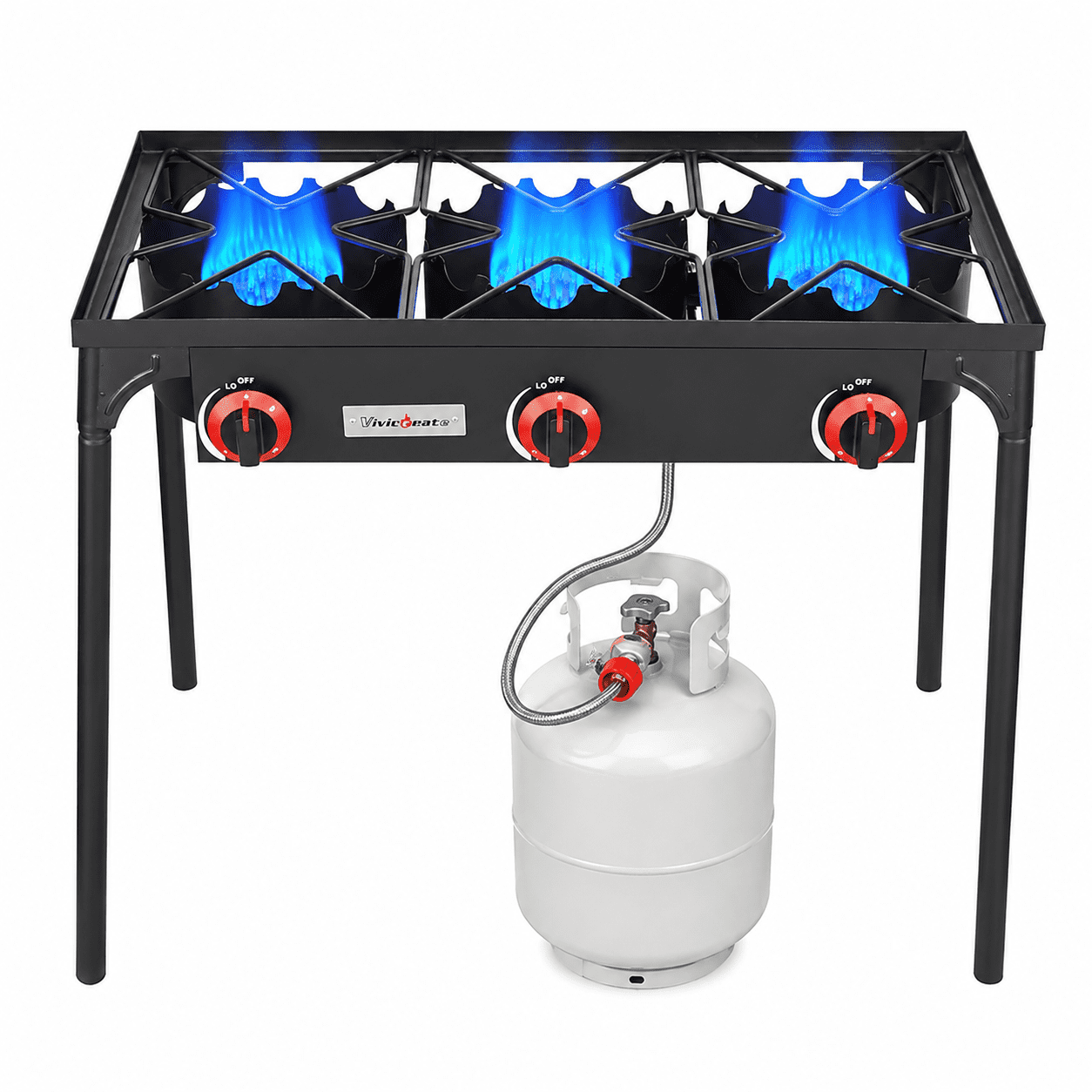 Vivicreate 3Burner Propane Stove, 105000 BTU Outdoor Camping Stove with Cast Iron Burners and Stable Legs for Outdoor Cooking
