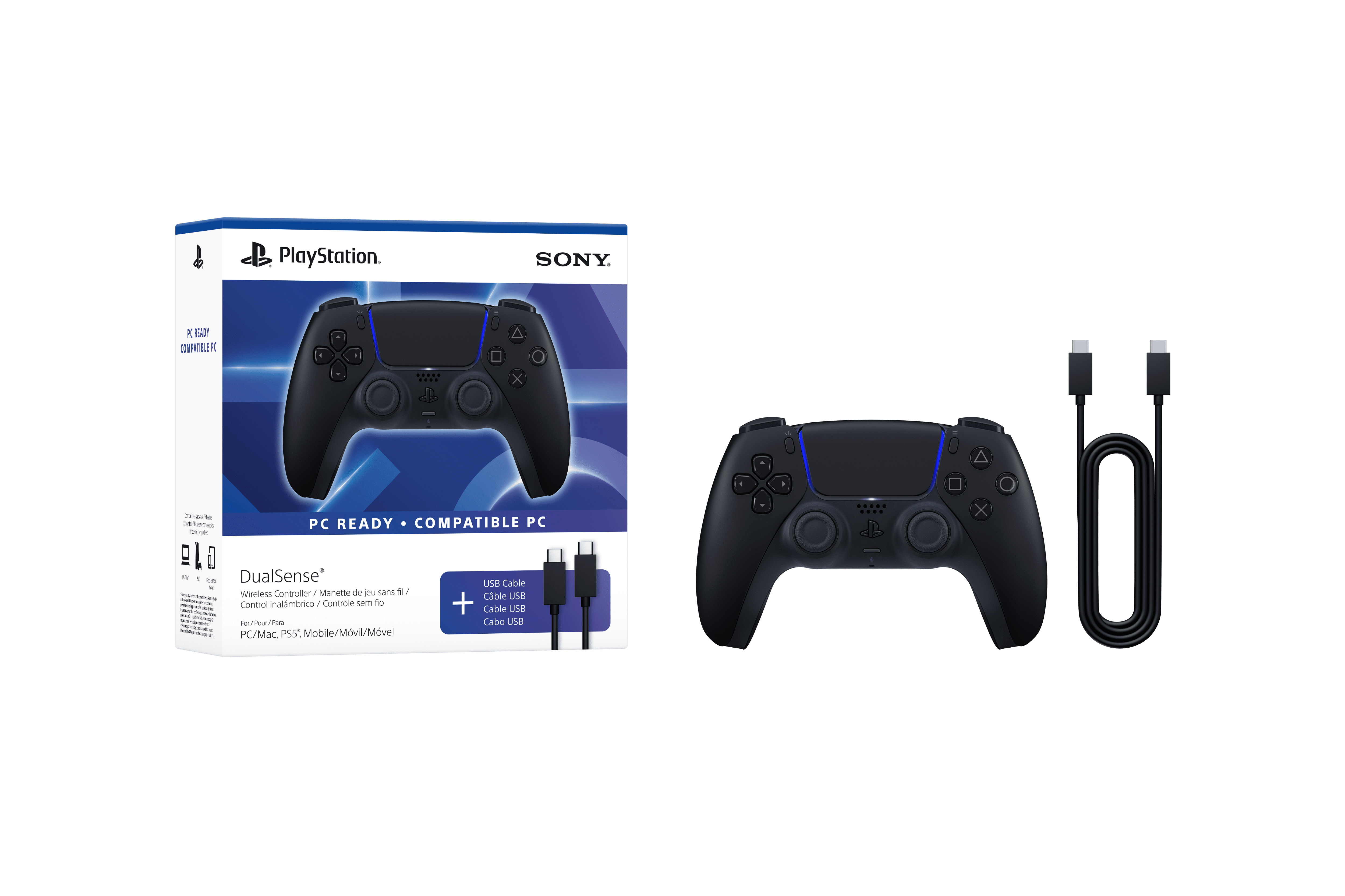 DualSense Wireless Controller – Midnight Black + USB Cable, PC Ready