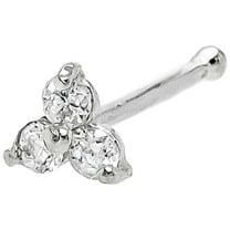 3-Stone 0.030ctw Moissanite Nose Stud - 22G Solid 14Kt White Gold Nose Bone Stud Nose Ring - April Birthstone Nose Stud