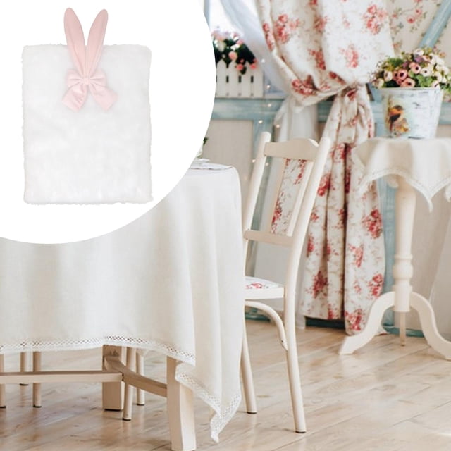 Funda de silla con orejas de conejo de Pascua, lavable, elástica, con adorno para el respaldo de la silla, ideal para cocina, granja, festival. peluche largo