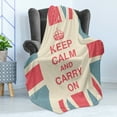 thumbnail image 4 of Keep Calm Soft Flannel Fleece Throw Blanket, Carry on Text Against the British Flag Aged Look Graphic, Cozy Plush for Indoor and Outdoor Use, 50" x 70", Peach Dark Coral Blue, by Ambesonne, 4 of 5