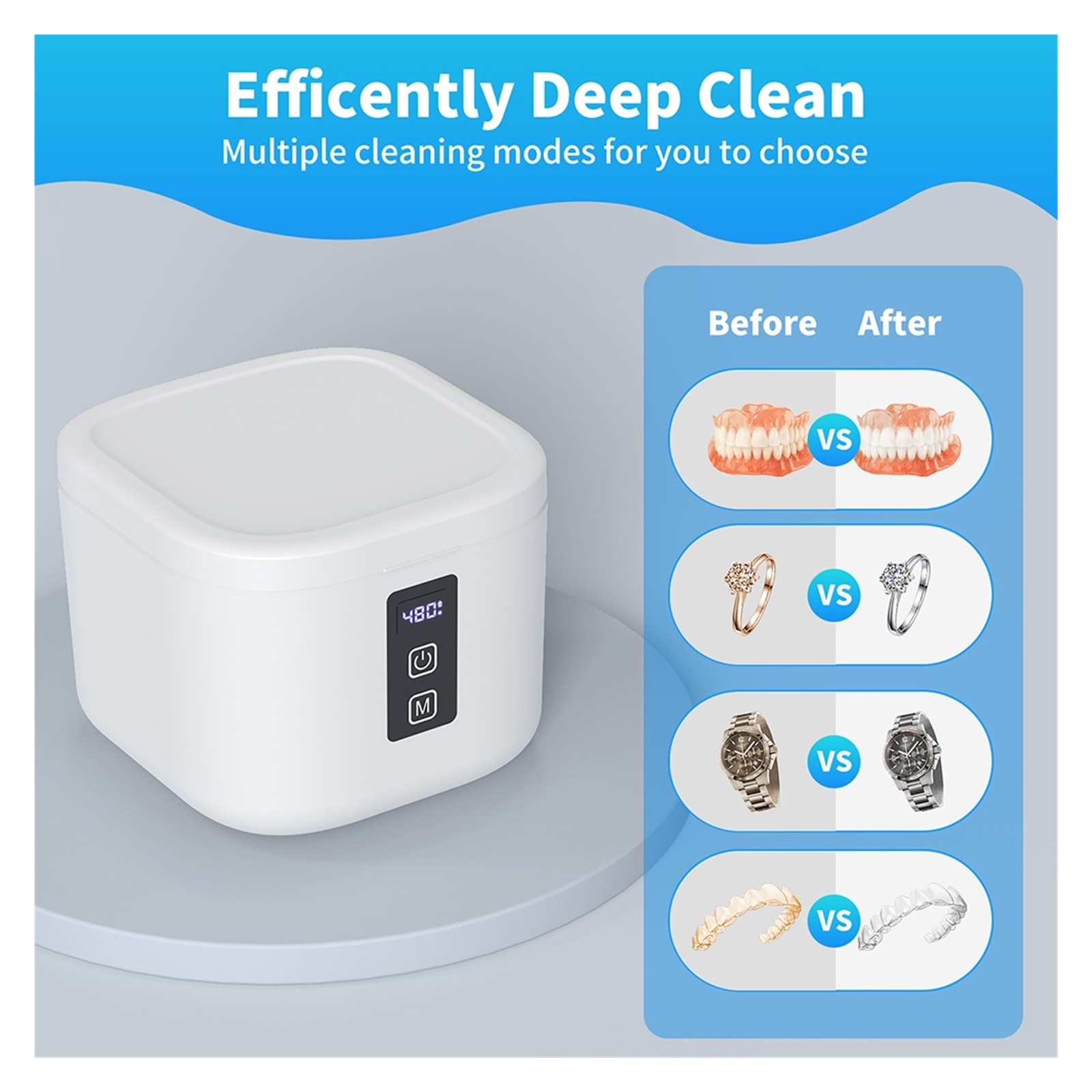 Ultrasonic Jewelry Cleaner Professional Cleaner Kit Portable Clean for Rings Dentures