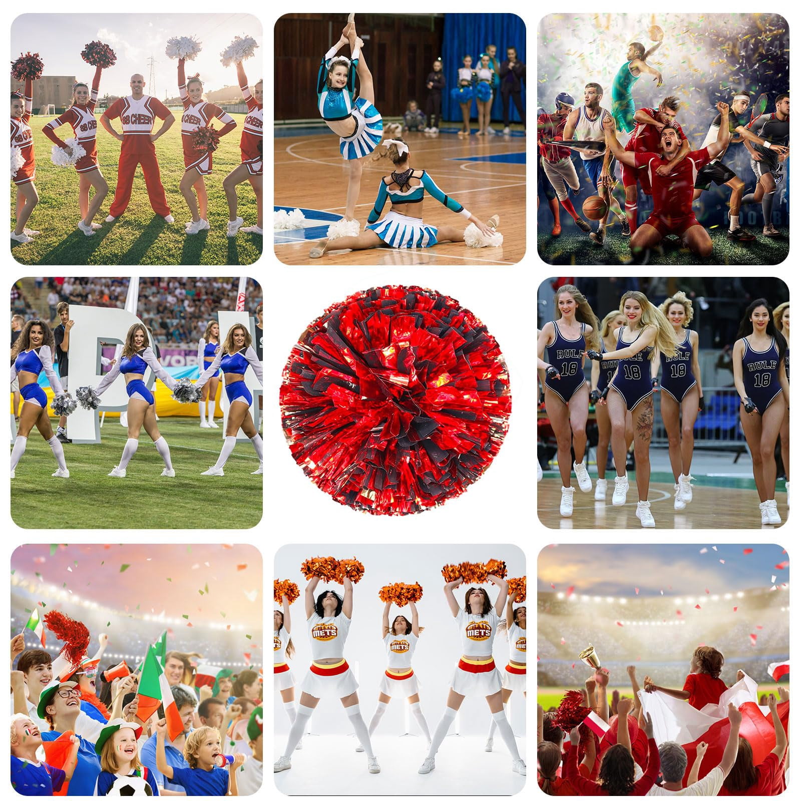 24 Pcs Cheerleading Pom Poms, Cheerleader Pompoms with Finger Holes,Fit for Team Spirit Sports Dance Cheering