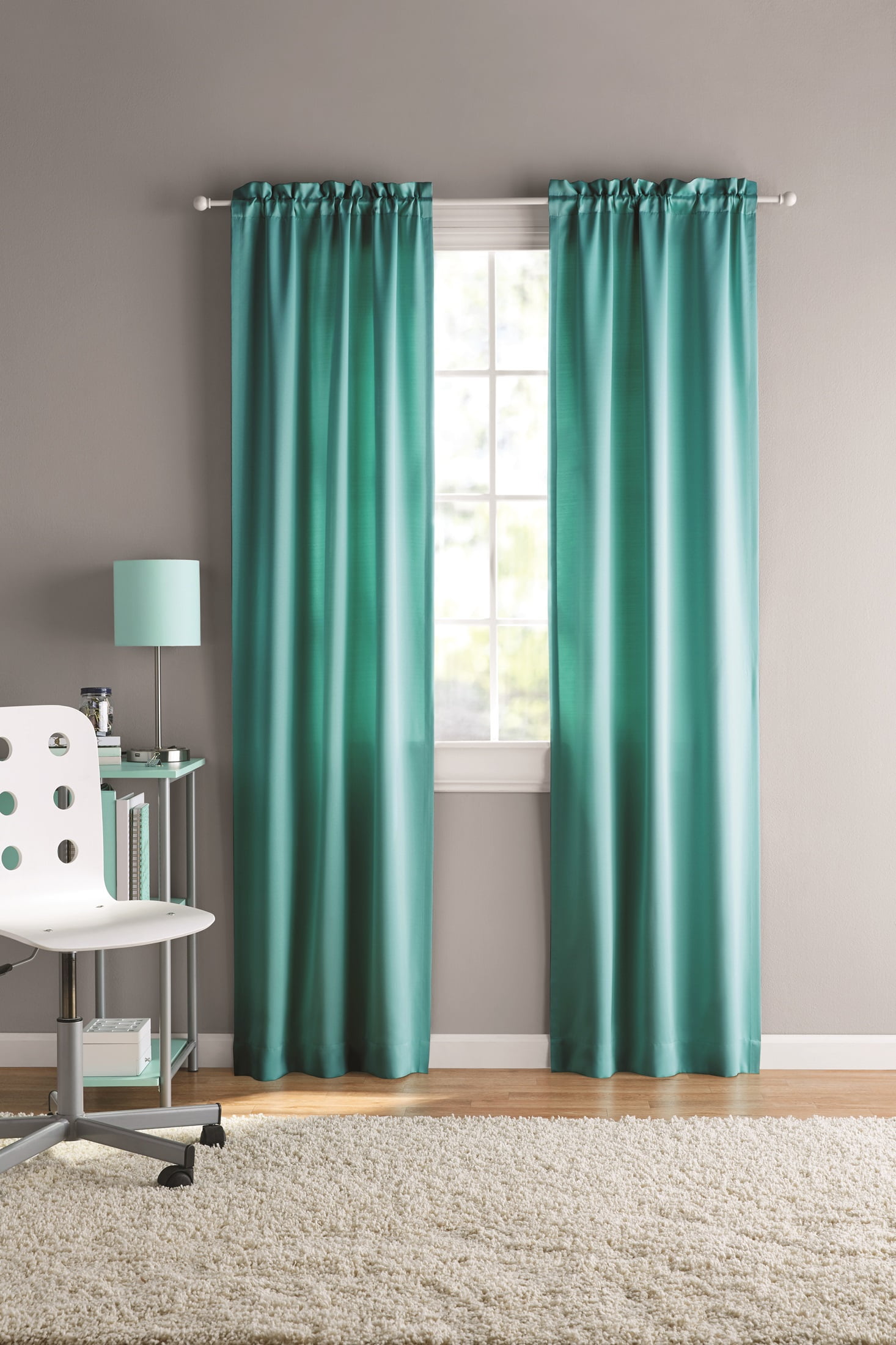 Your Zone Solid Blackout Curtain Panel Pair, Set of 2, Teal Moss, 30 in W x 84 in L