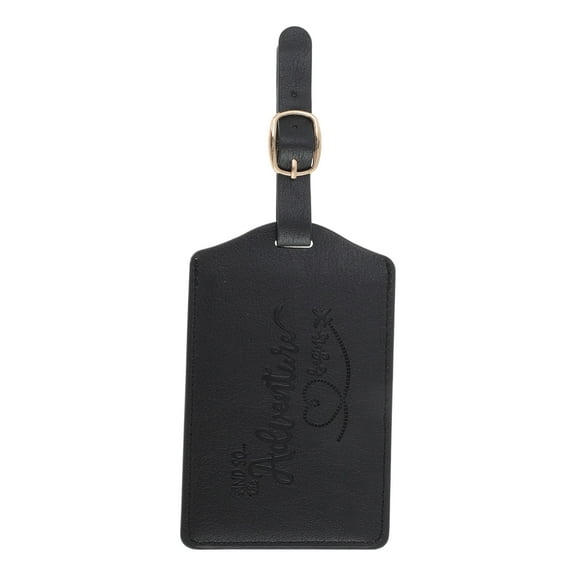 Unique Bargains 1 Pc Embossed Adventure Luggage Tag for Travel Black PU