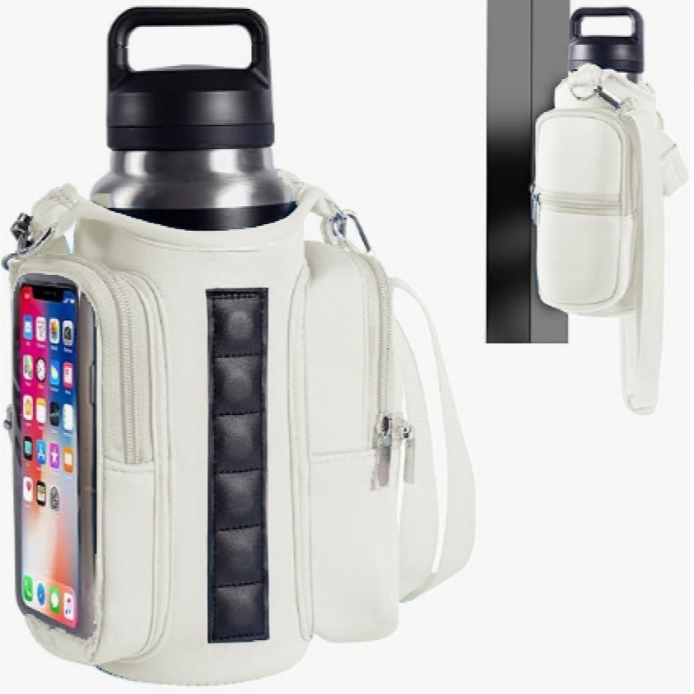 Magnetic Gym Water Bottle Bag with Transparent Window, Fits 21-40 oz
