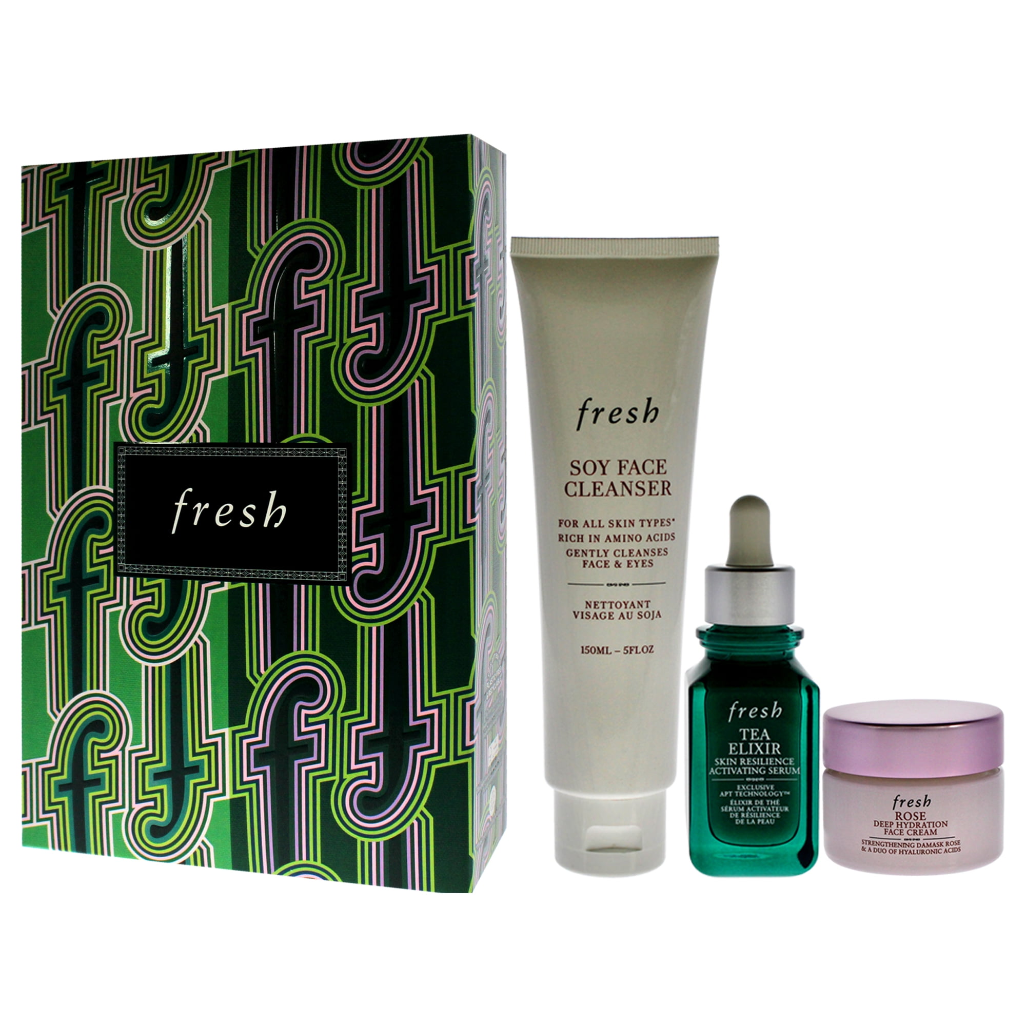 Fresh Hydration Boost Skincare Kit , 3 Pc 5oz Soy Ph Balanced Hydrating Face Wash, 1oz Tea Elixir Skin Resilience Activating Serum, 0.5oz Rose And Hyaluronic Acid Deep Hydration Moisturizer