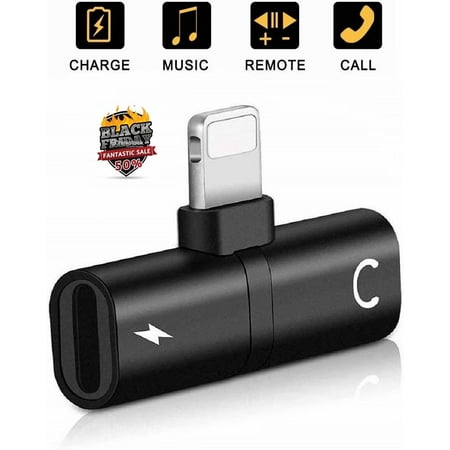 Black Friday Headphone Jack Adapter for New iPhone XS/XR/XS Max, 2 in 1 Lightning to Headphone Audio & Charging Jack Connector Splitter, AUX Audio Convertor Earphone Dongle Connector Fast Car
