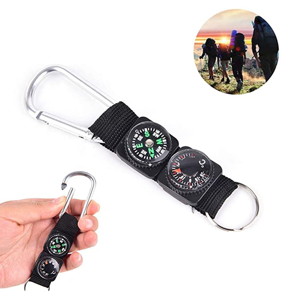 Multifunctional Hiking Metal Carabiner Mini Thermometer Compass Keyring Keychain 
