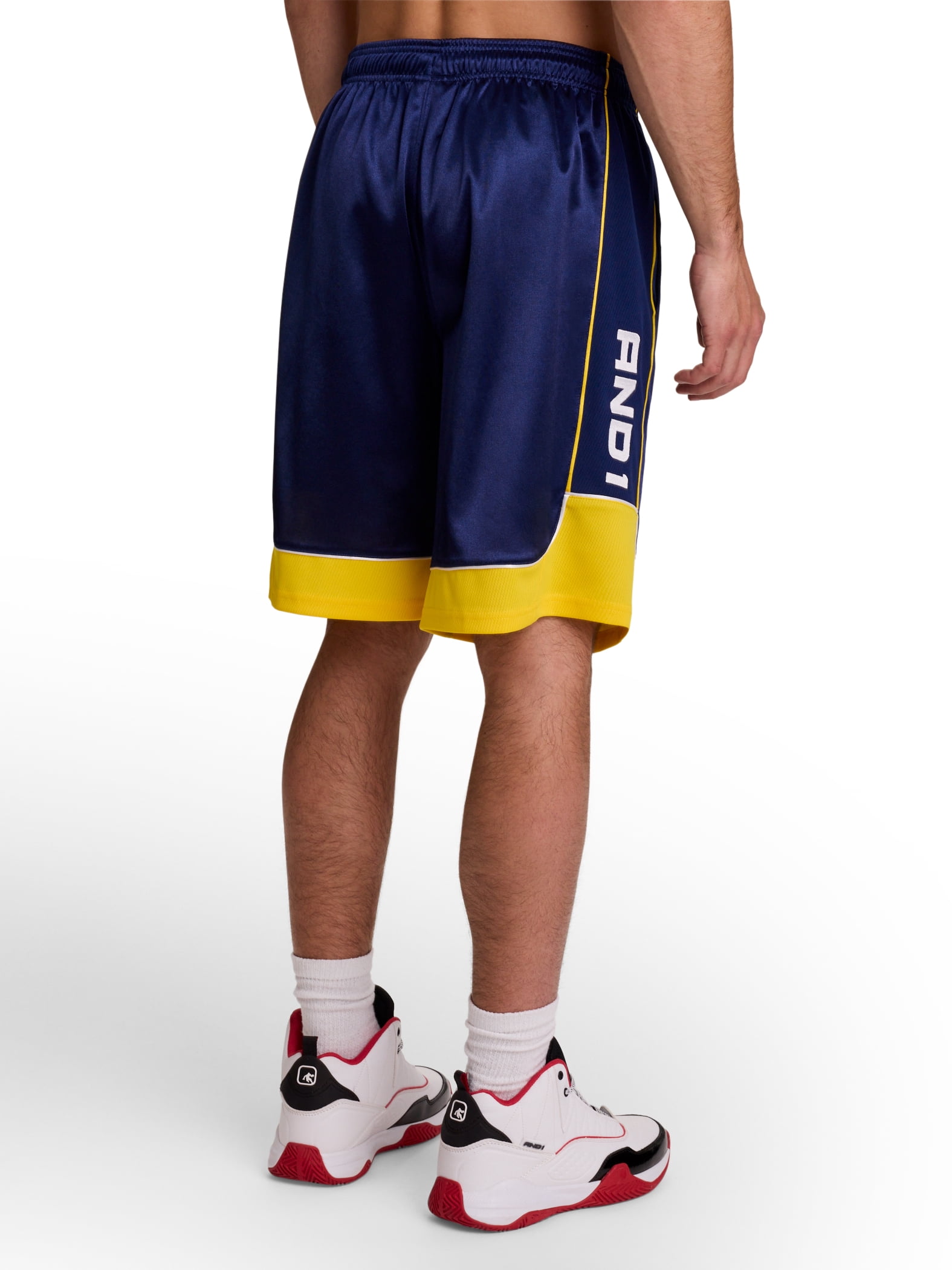 AND1 Men's and Big Men's All Court Colorblock Short, 11" inseam, up to Size 5XL