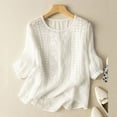 thumbnail image 2 of ZANZEA Women Summer Floral Embroidery 3/4 Sleeve O Neck Tops Casual Loose Solid Shirt Blouse, 2 of 5