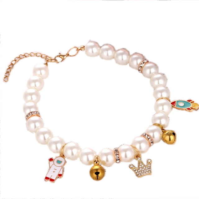 Collar de perlas para perros, joyería para cachorros - Collar de boda con brillantes diamantes de imitación para gatos.