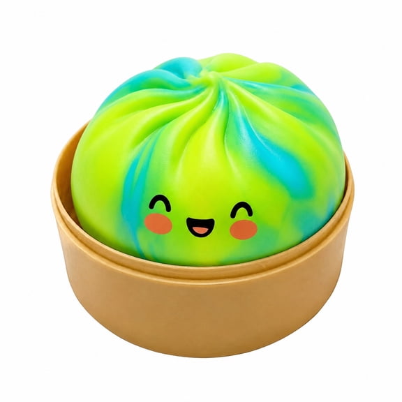 Tie Dye Swirl Dumpling Squishy Stress Ball, Kawaii Marbled Bao Squeeze Toy with Mini Steamer Basket, 3 Inch Food Fidget Toy for Kids Adults