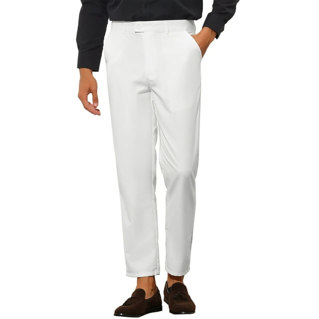 Pantalones de vestir recortados para hombres Inspire Chic, frente plano, color sólido, pantalones de negocios blancos 28