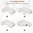 thumbnail image 5 of PAPROOS 6 Seat Sectional Chaise With a Storage Ottoman and 3 Pillows, 112.2" Sectional Sofa Pull-out Sofa Bed Sleeper with Charging Devices, U Shape Oversized Sectional Couch for Living Room, Cream, 5 of 9