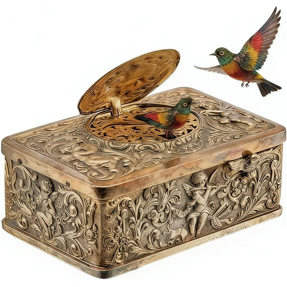 3D Vintage Bird Music Box - European Three-dimensional Embossed Bird Music Box, Mechanical Wind Up Musical Box for Home Decor, Gift