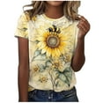 thumbnail image 1 of Staron Hauts d'Été pour Femmes en Liquidation Imprimé Floral Coupe Ample Blouses Habillées Manches Courtes T-Shirts Basiques Tunique d'Été Col Rond Chemises Décontractées Tendance, 1 of 4