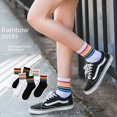 thumbnail image 2 of Calcetines de mujer, calcetines de longitud media, medias de otoño e invierno, calcetines de arcoíris a rayas, calcetines de algodón altos de estilo japonés para mujer, 2 of 5