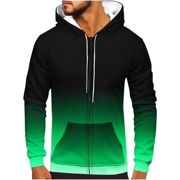 YLSDY Men's Ombre Hoodie Zipper Up Long Sleeve Sweatshirt Gradient Color Pullover Tops Green XXXL