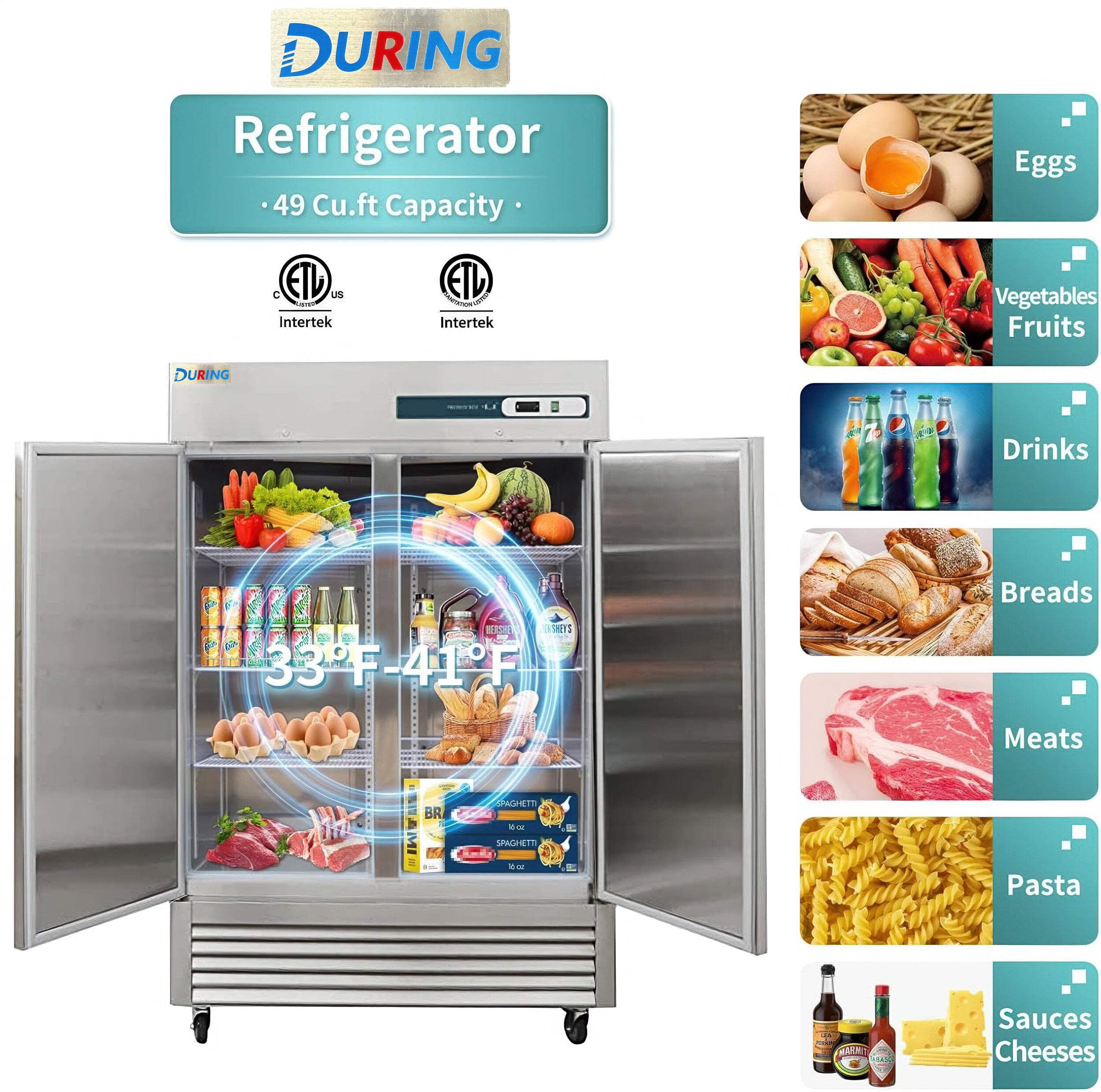 DURING D-KR-54B 54" Commercial Refrigerator, 49 Cu.ft 2-Door Upright Cooler