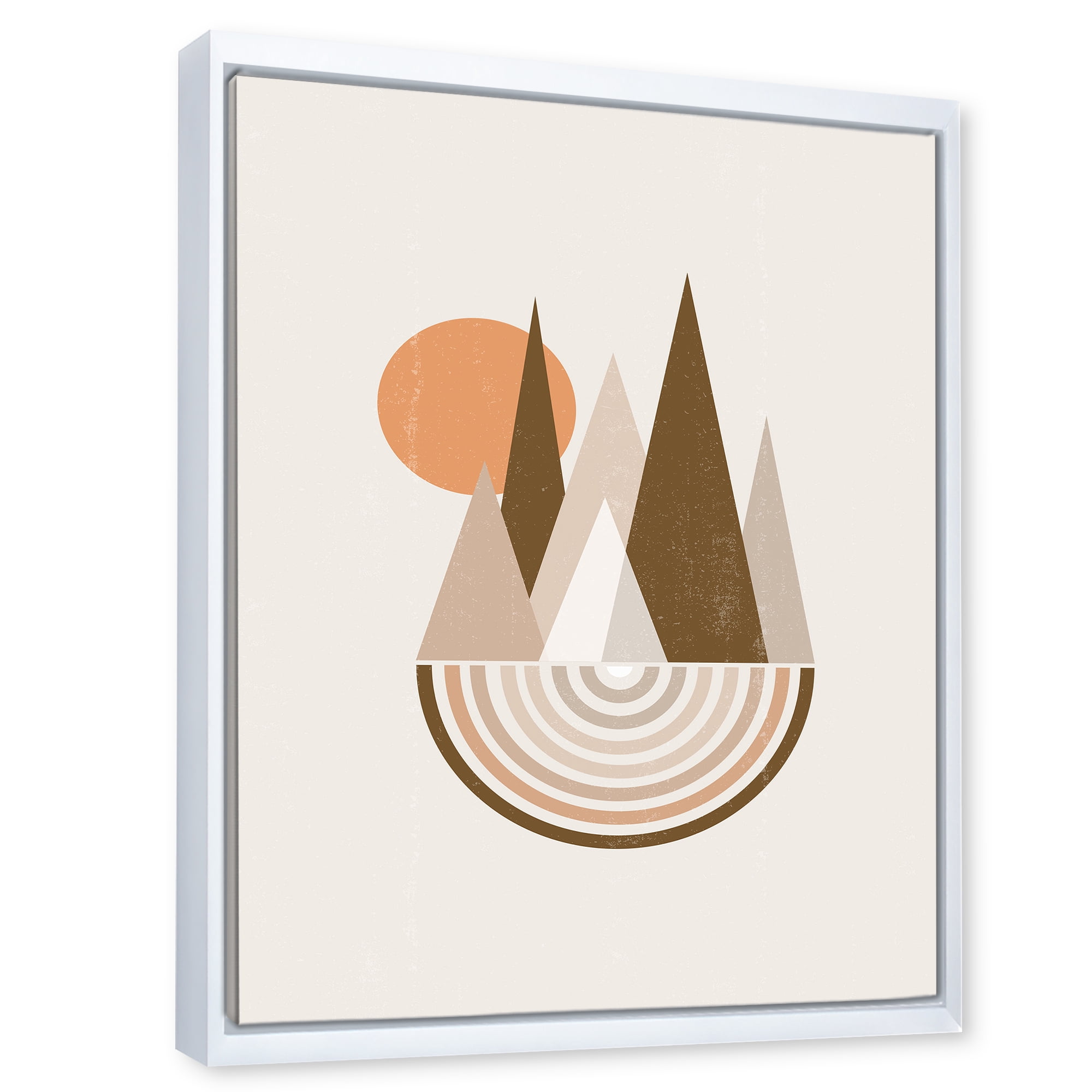 Designart 'Minimalistic Red Full moon Landscape With Mountain' Modern Framed Canvas Wall Art Print