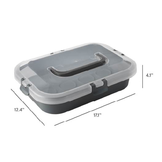 Mainstays Rectangular Cupcake & Cake Carrier with Lid, Handle, Clasps & Removeable Flippible Cupcake Tray, Grey Plastic