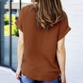 thumbnail image 5 of Scyoekwg Graphic Tees for Women Summer Trendy Classic Solid Color Casual Short Sleeve Tshirt Plus Size V-Neck Button Roll Up Sleeve Loose Comfy Blouse Going Out Tops T Shirt (Coffee,XXL), 5 of 6