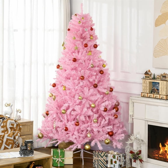 Demi Bonn 7' Artificial Pink Christmas Trees, with Auto Open, Steel Base, Wide Shape for Indoor Xmas Decoration, Pink