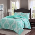 thumbnail image 2 of Comfort Spaces Twin/Twin XL Quilt Set 2-Piece Printed Damask Pattern Reversible Bedding, Teal/Gray, 2 of 5