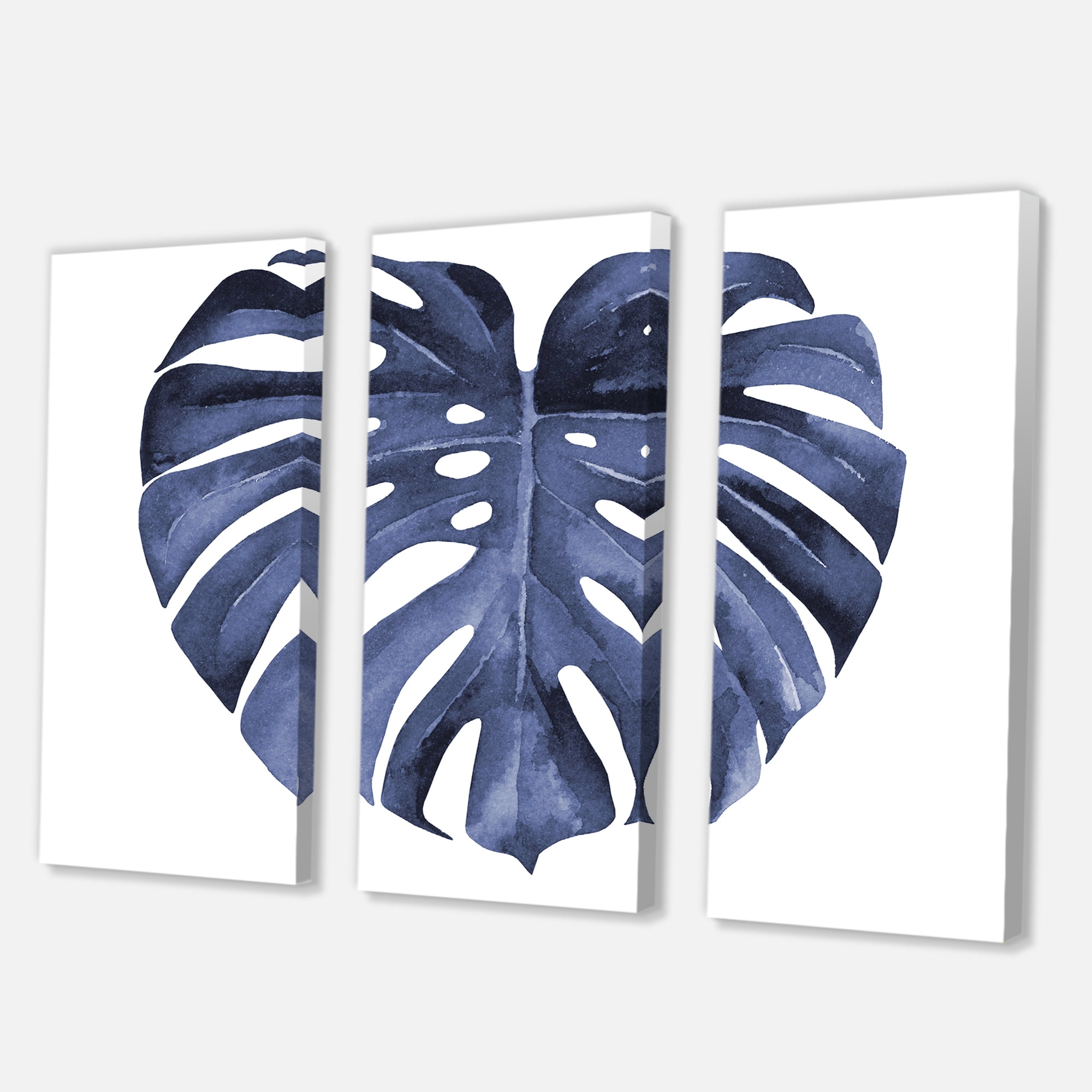 Blue Watercolour Tropical Leaves III 28 in x 36 in Painting Canvas Art Print, by Designart