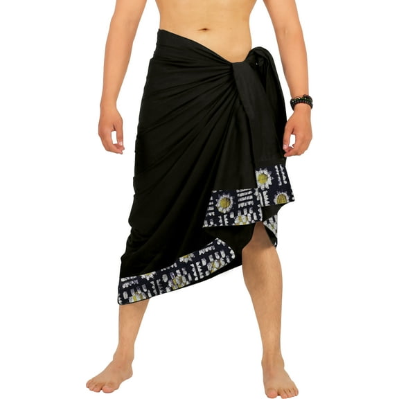 LA LEELA Men's Pareo Regular Swimsuits Sarong Long Swim Beach Wrap One Size Prussian, Geometric Summer Vacation Party
