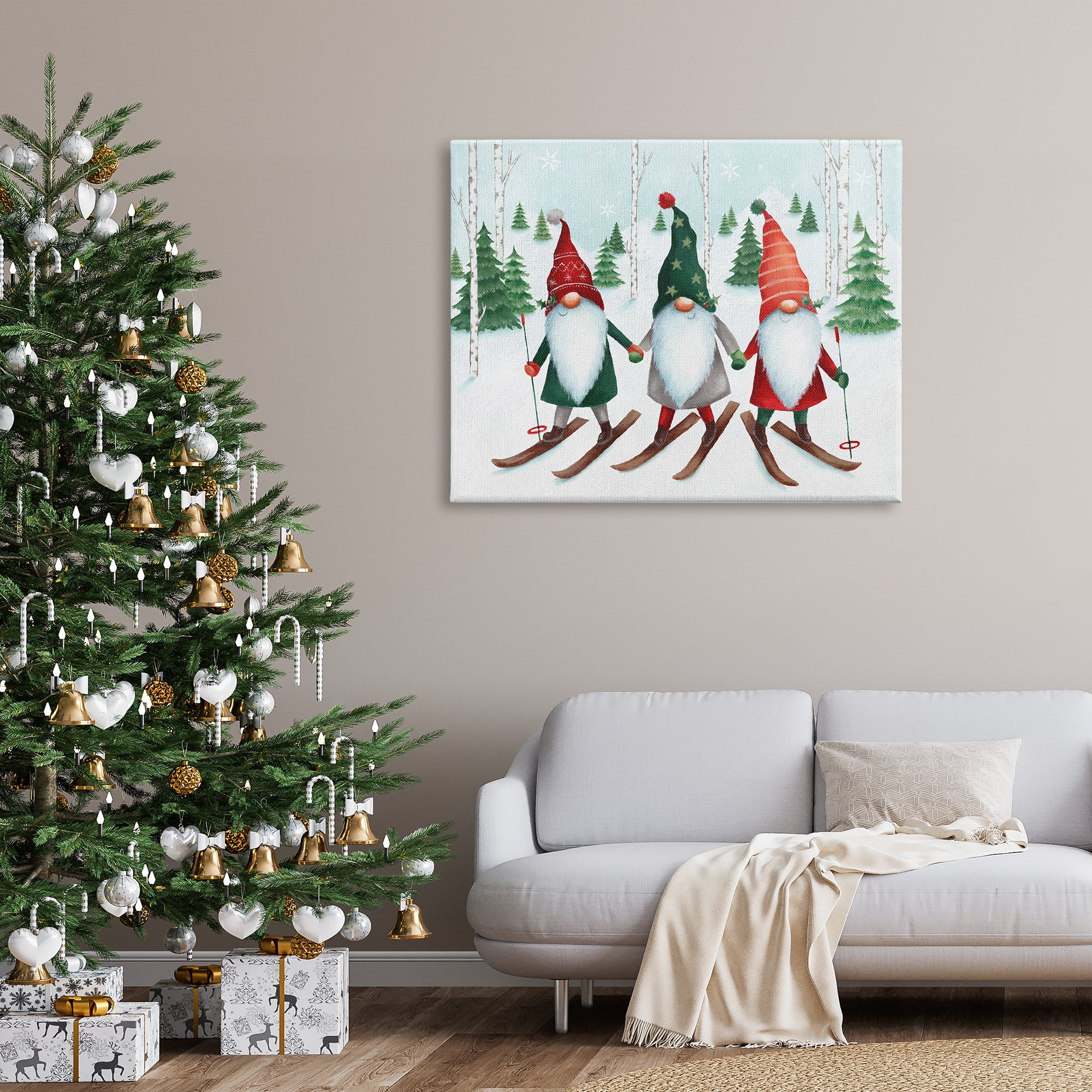 Stupell Industries Gnome Trio Skiing Holiday Painting Gallery Wrapped Canvas Art Print Wall Art, 48 x 36