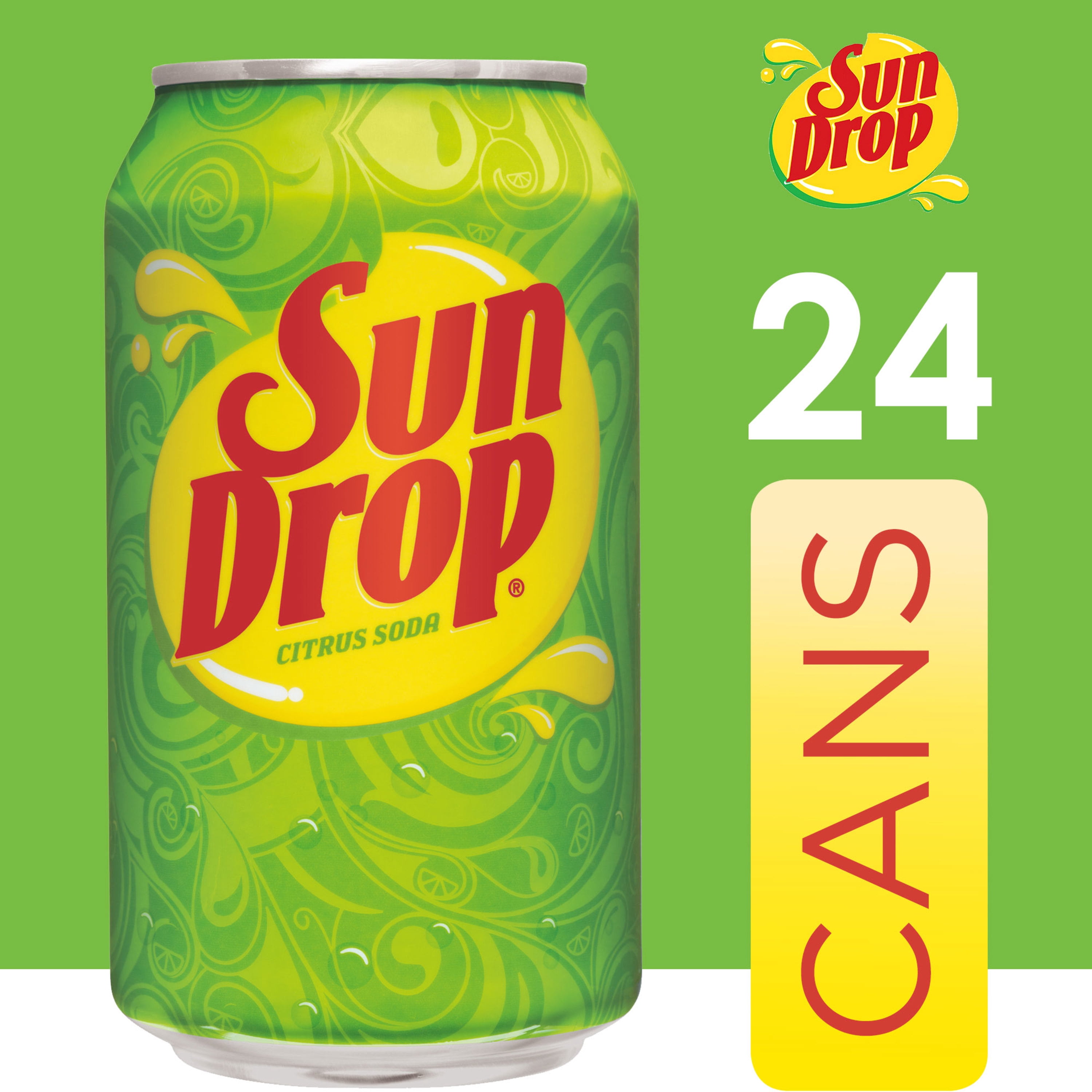 Sun Drop Citrus Soda Pop, 12 fl oz, 24 Pack Cans