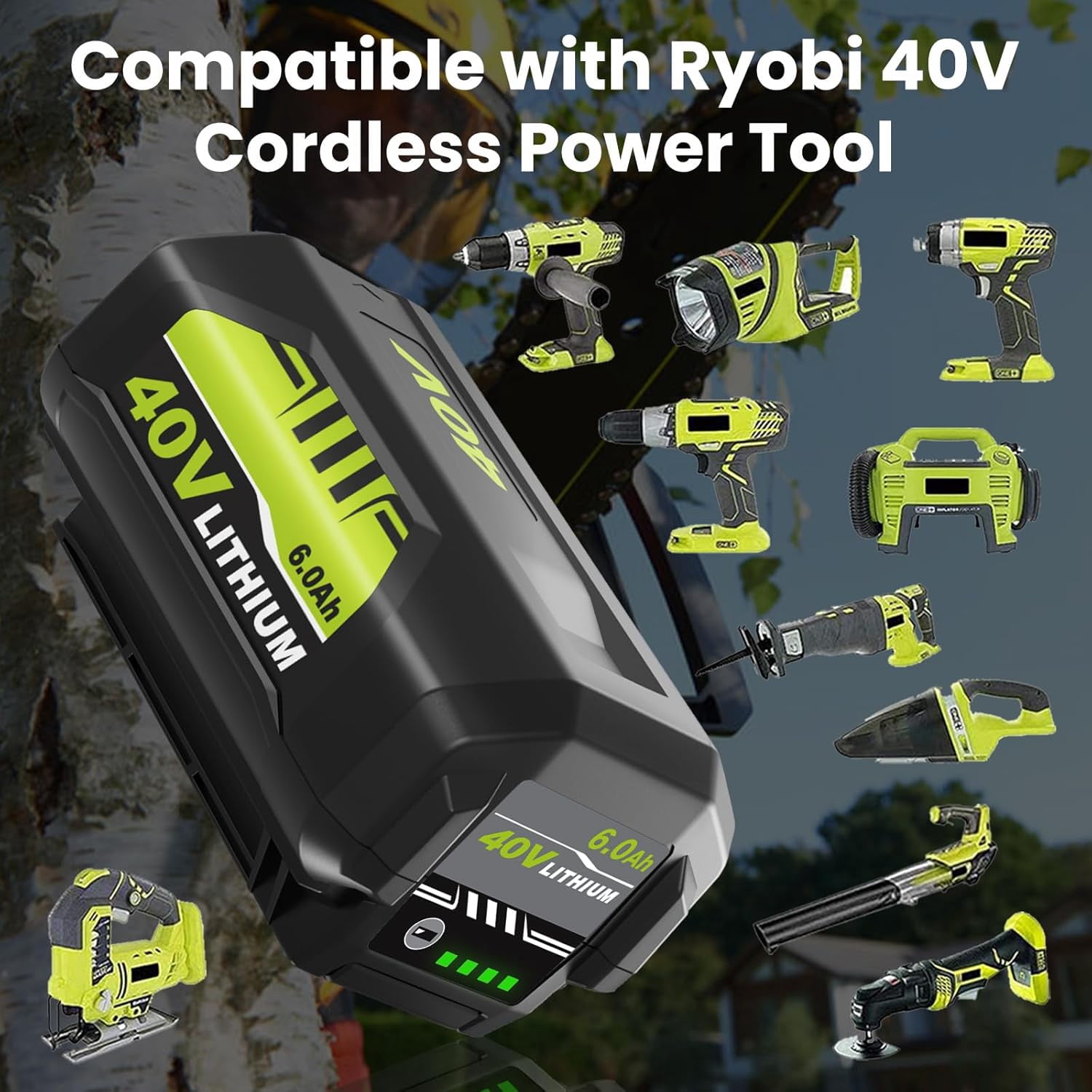 2-Pack 6000mAh OP4060A Battery Replacement for Ryobi 40V Battery and Charger Kit Compatible with Ryobi Battery Lithium Ion 40V OP40601 OP40602 OP4030 OP4040 OP4050A OP40261 Cordless Tools
