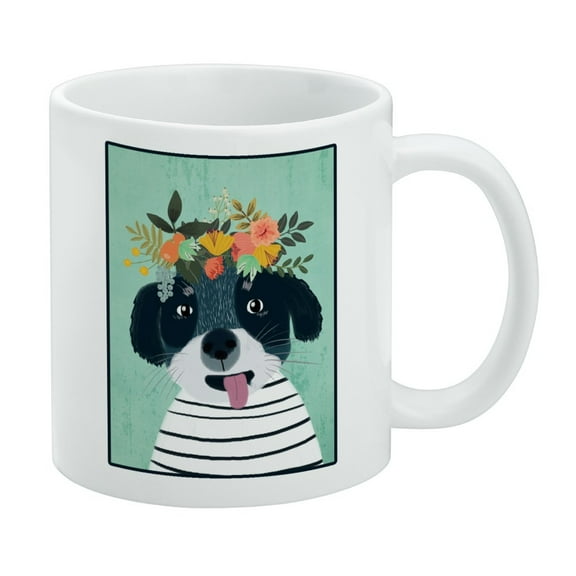 Funny Puppy Flowers in Hair White Mug