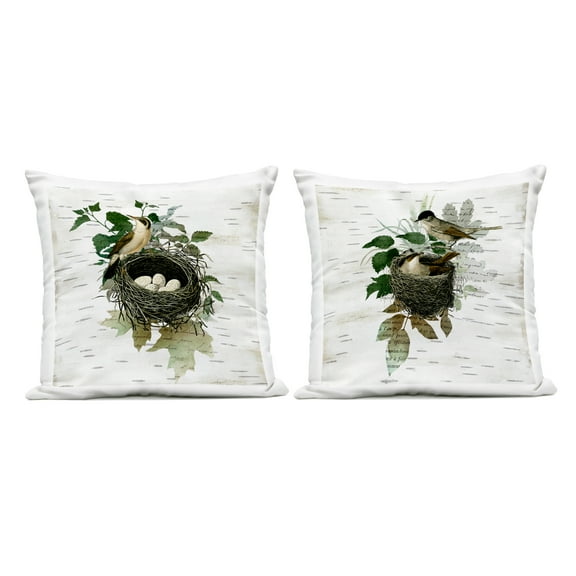 Stupell Industries Rustic Vintage Bird Nests Design by Susan Arnot Outdoor Printed Pillow (Set of 2)