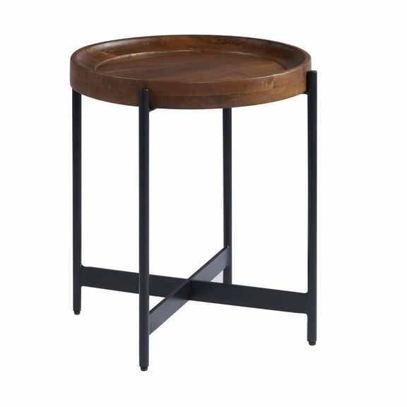 Alaterre Furniture Brookline Industrial Round Metal End Table, Medium Chestnut/Black