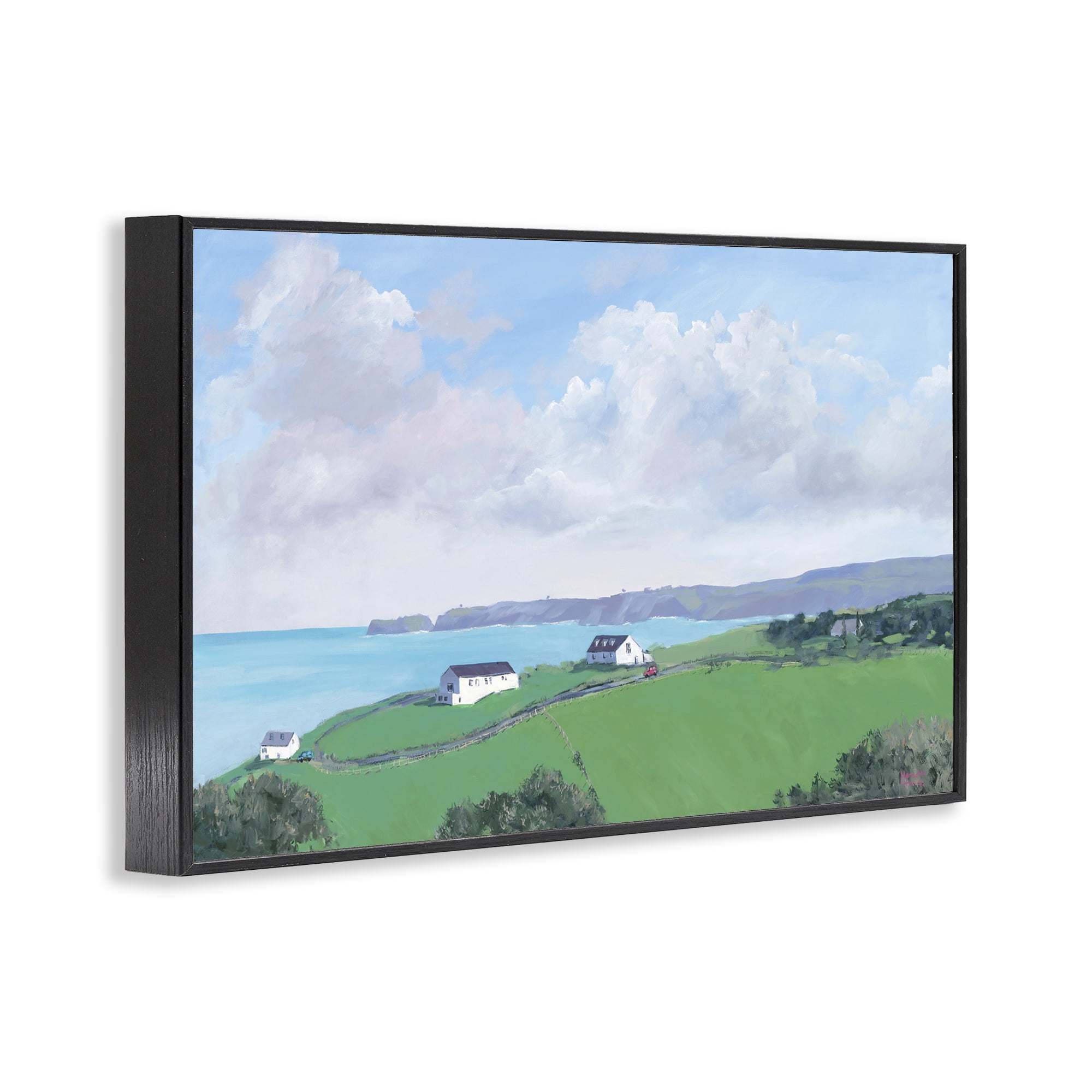 Stupell Industries Coastal Farm Houses Landscape Painting Black Framed Art Print Wall Art, 18 x 12