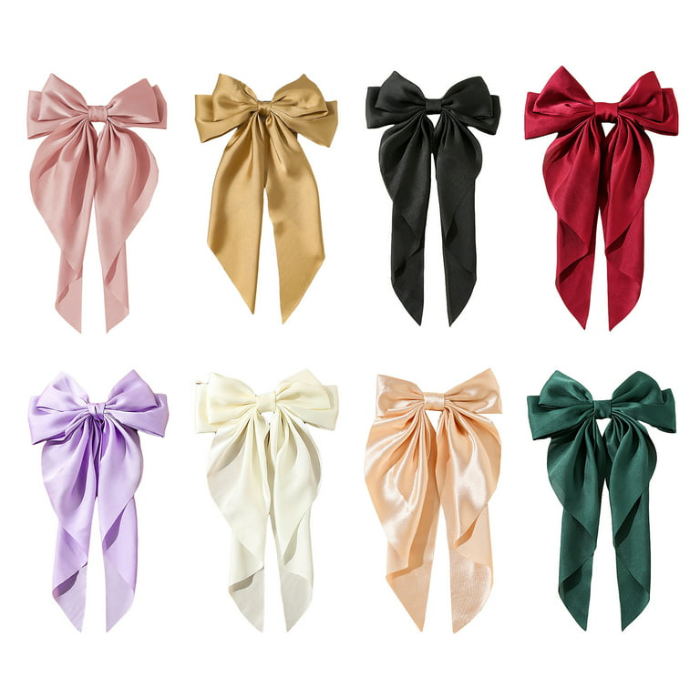 Bow Ribbons for Hair Silky Satin Hair Bows for Women Girls Toddlers Big  Black Beige Long Tail Tassel Bows for Hair Bowknot Clips Barrettes Hairpins